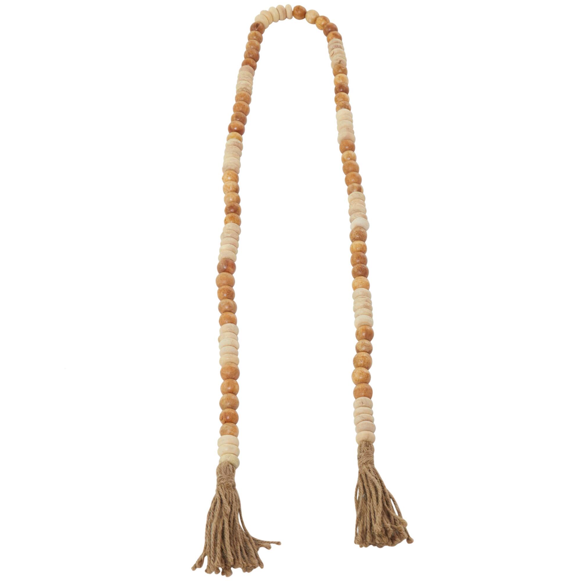 Brown Wood Beaded Garland with Tassel